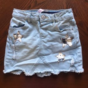 Justice destructed denim skirt w/ shorts sz 8